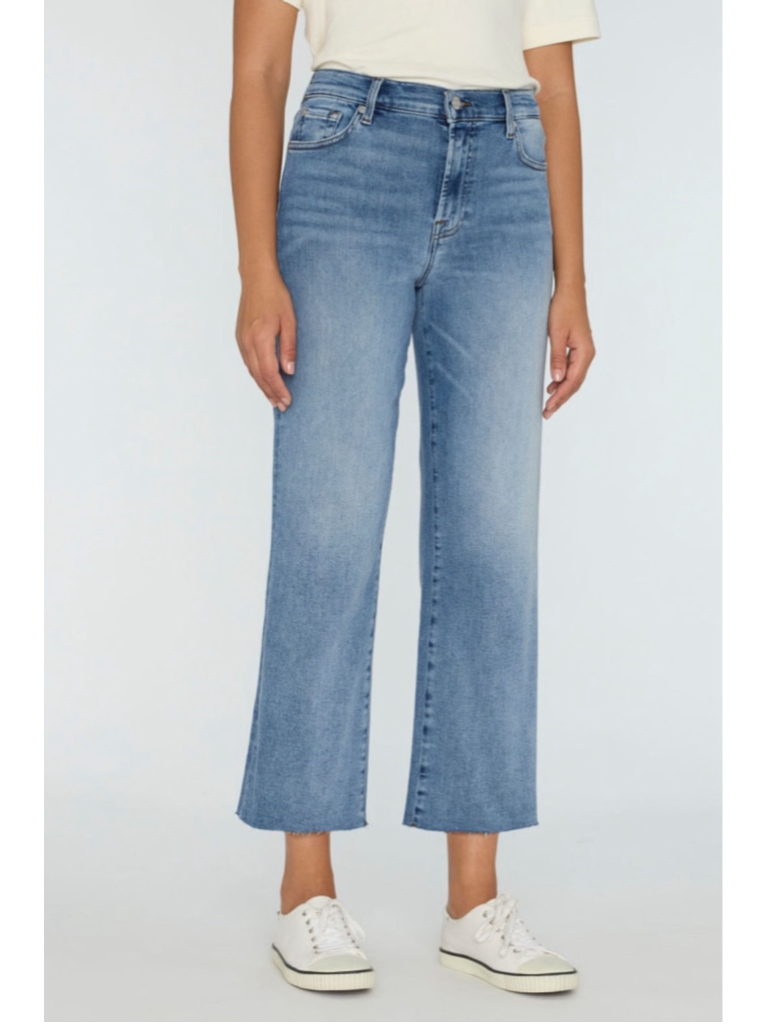 Women's 7 For All Mankind Blue Alexa Wide Crop Raw Hem Jeans Size 30